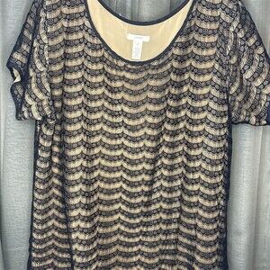 J.Crew Blouse Women’s Size M Black Lace Overlay Lined Scoop Neck Top
